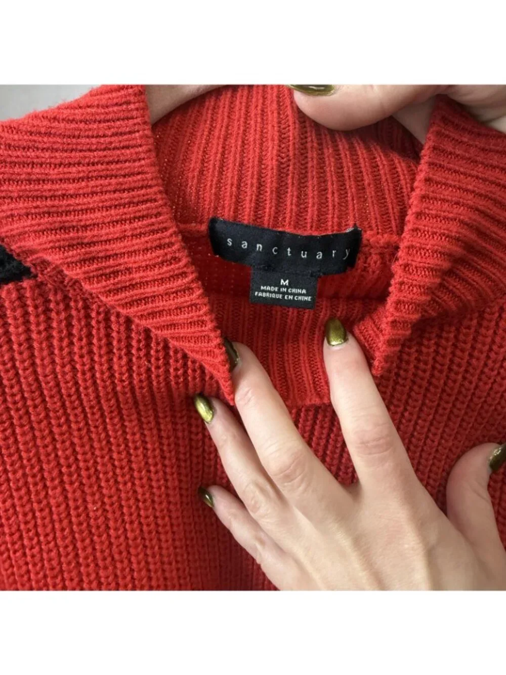 Sanctuary Sweater Womens Medium Red Mock Neck Long Sleeve Stripe Knit Pullover